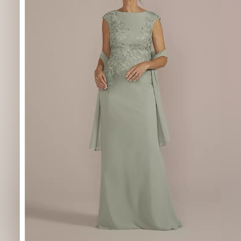 Oleg Cassini Dress With Scarf, Size:8 - Picture 1 of 5